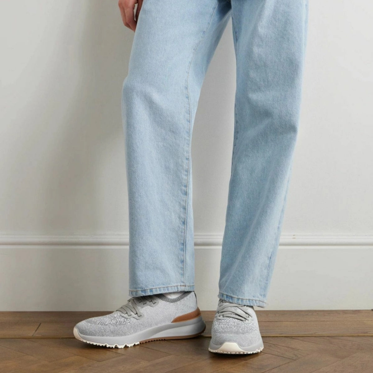 Brunello Cucinelli - Suede-Trimmed Stretch-Knit Sneakers - grey