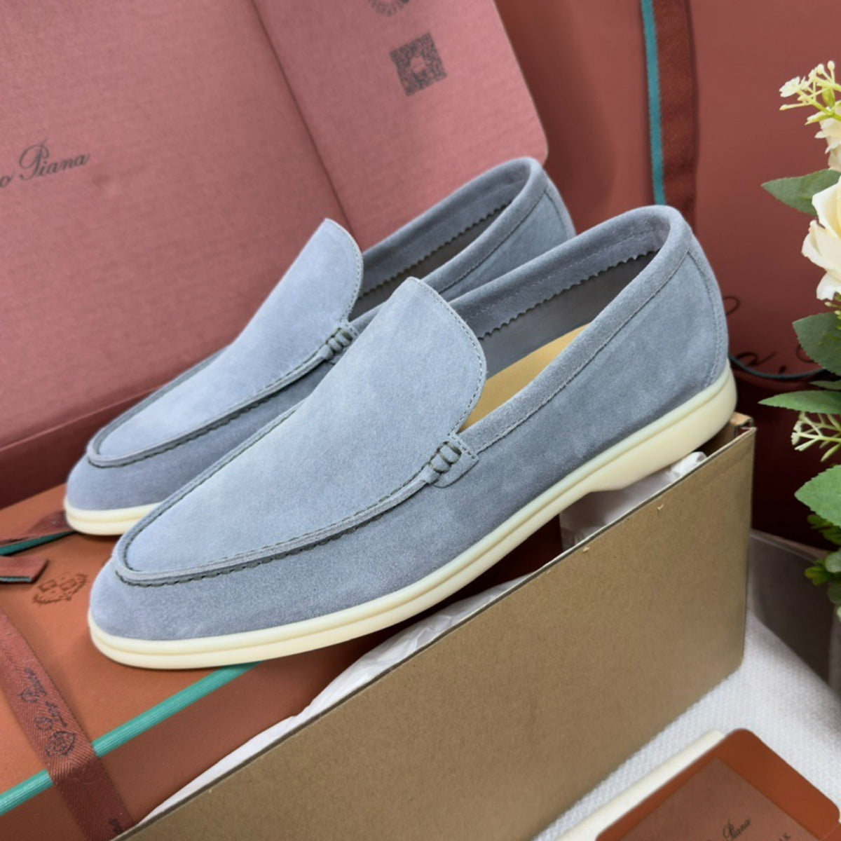 Loro Piana - Summer Walk Suede Loafers - Light blue