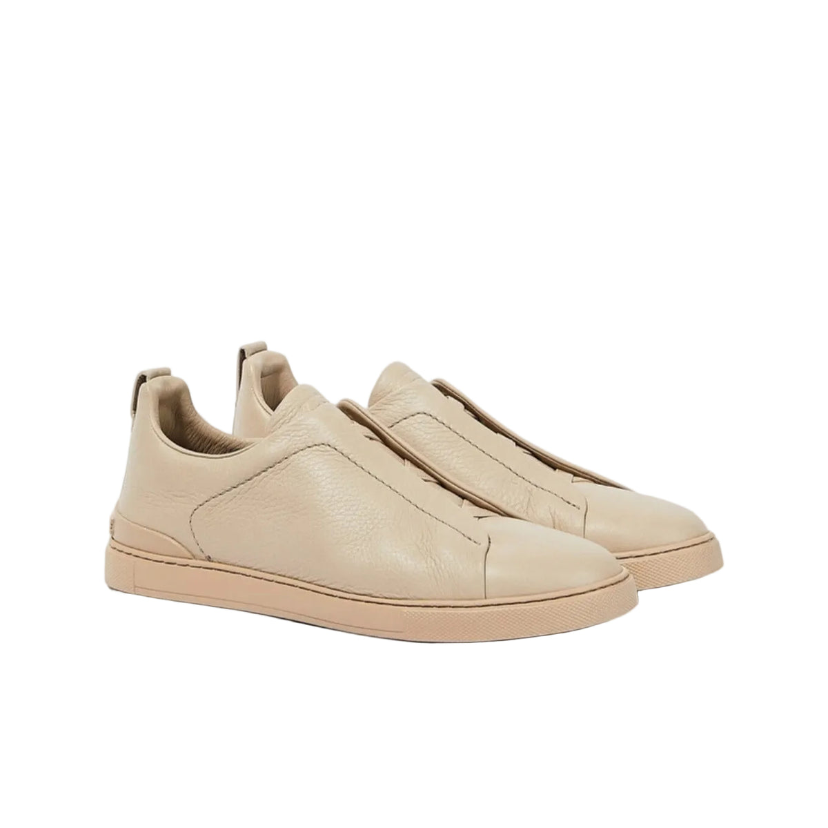 Zegna Beige Deerskin Triple Stitch Sneakers