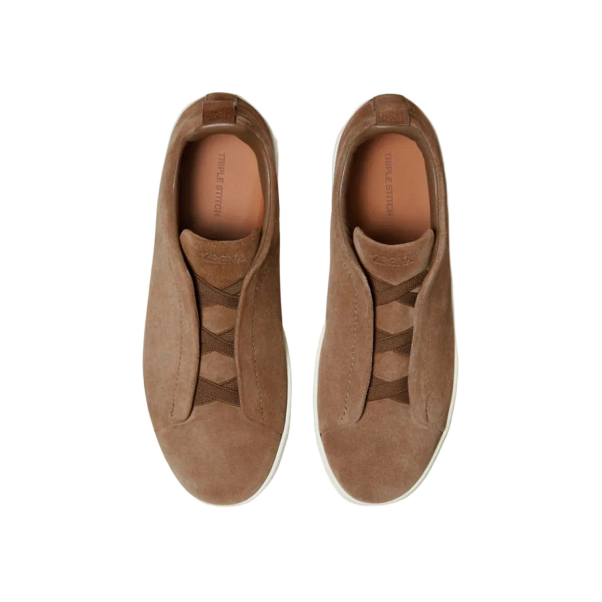 Zegna Dark Beige Suede Triple Stitch Sneakers