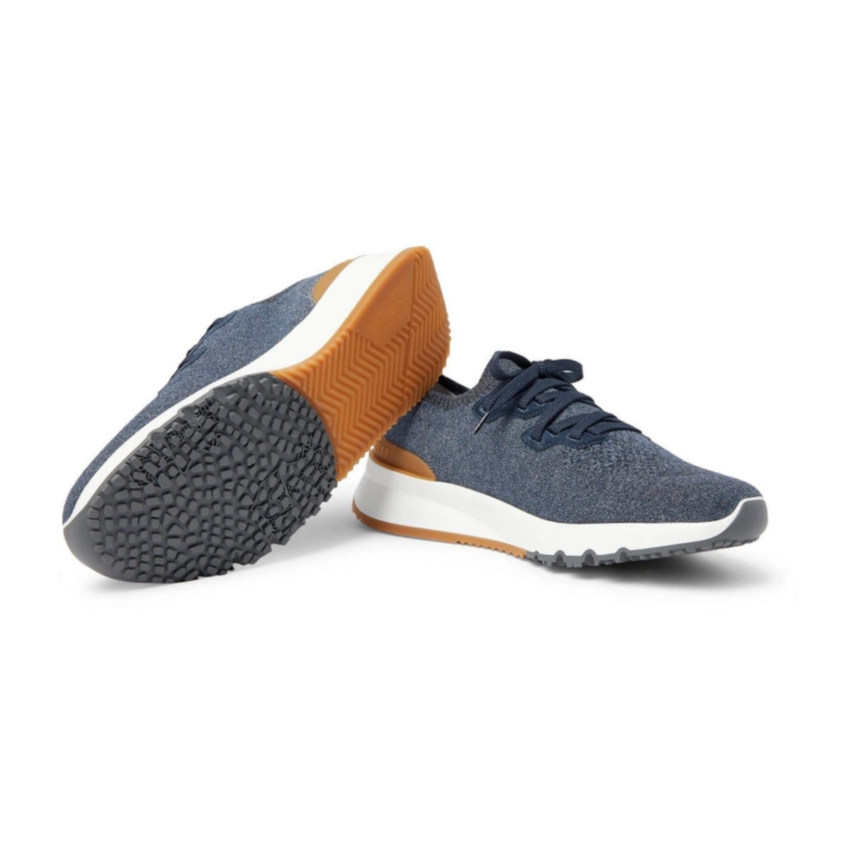 Brunello Cucinelli - Suede-Trimmed Stretch-Knit Sneakers - Blue