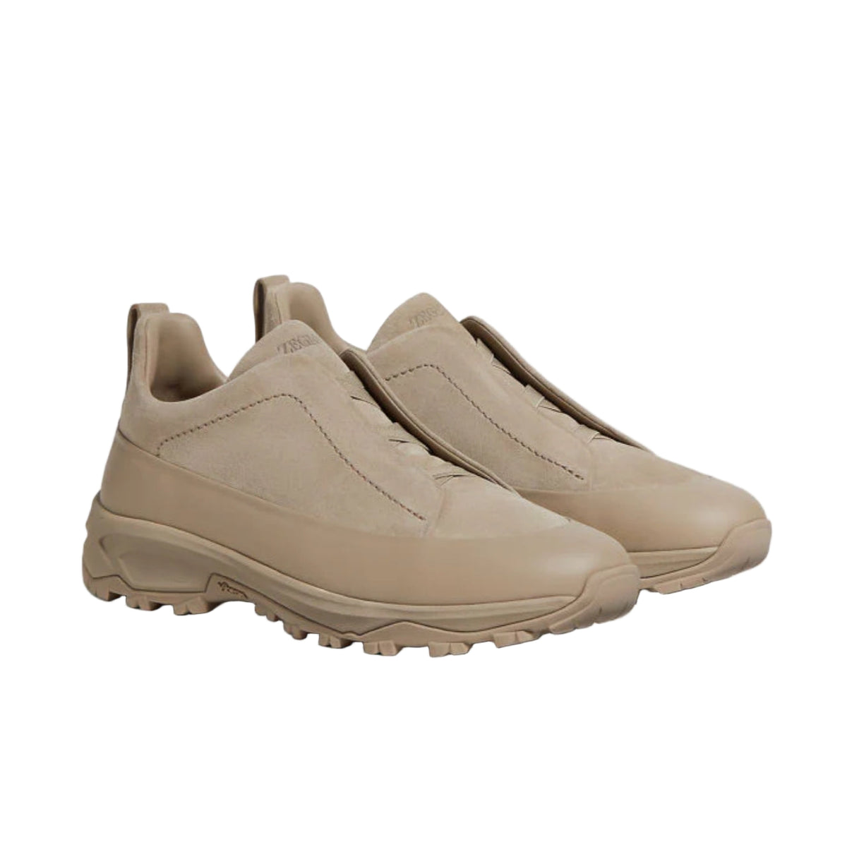 Zegna light taupe leather and suede triple stitch mont sneakers
