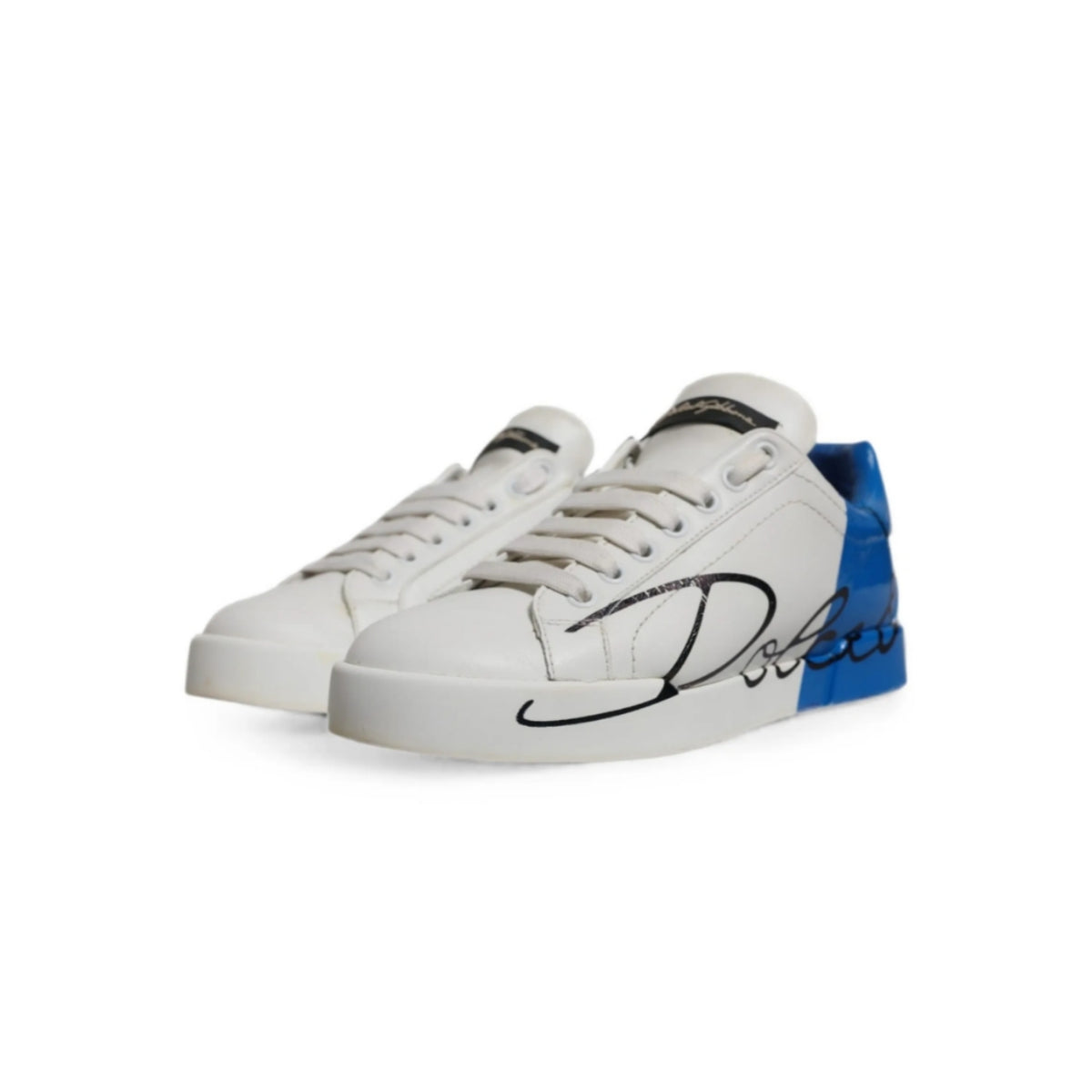 Dolce and Gabbana Men's Portofino Two-tone Leather Sneakers In White and Blue