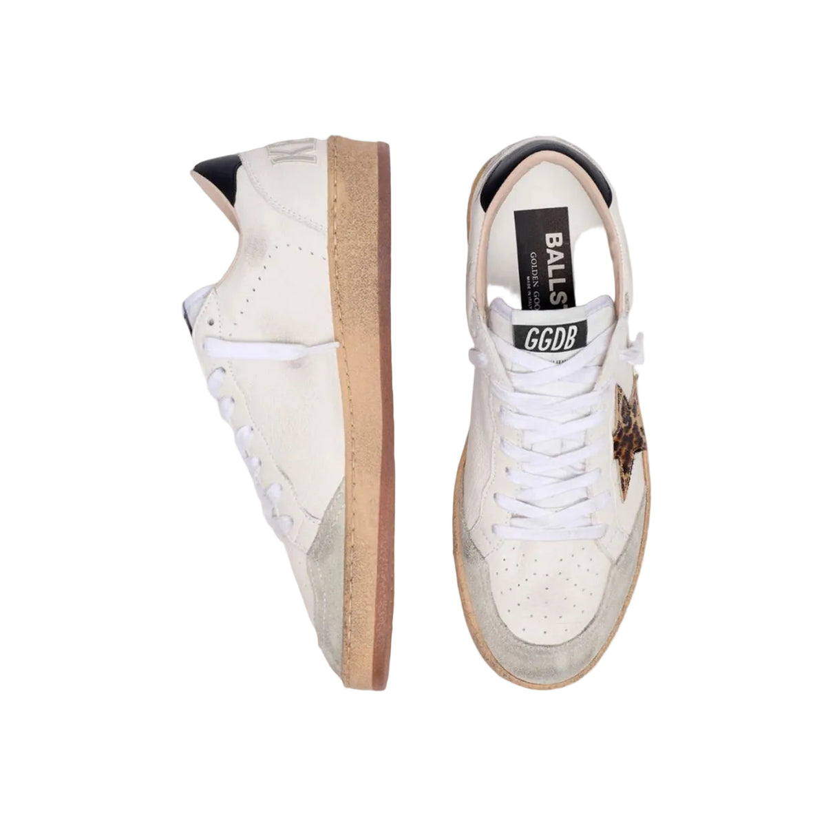 Golden Goose Women's Ball Star with leopard print pony skin star and black heel tab