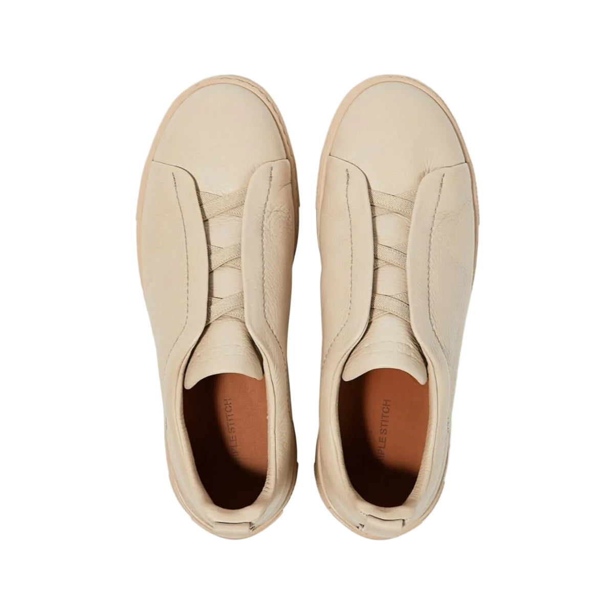 Zegna Beige Deerskin Triple Stitch Sneakers