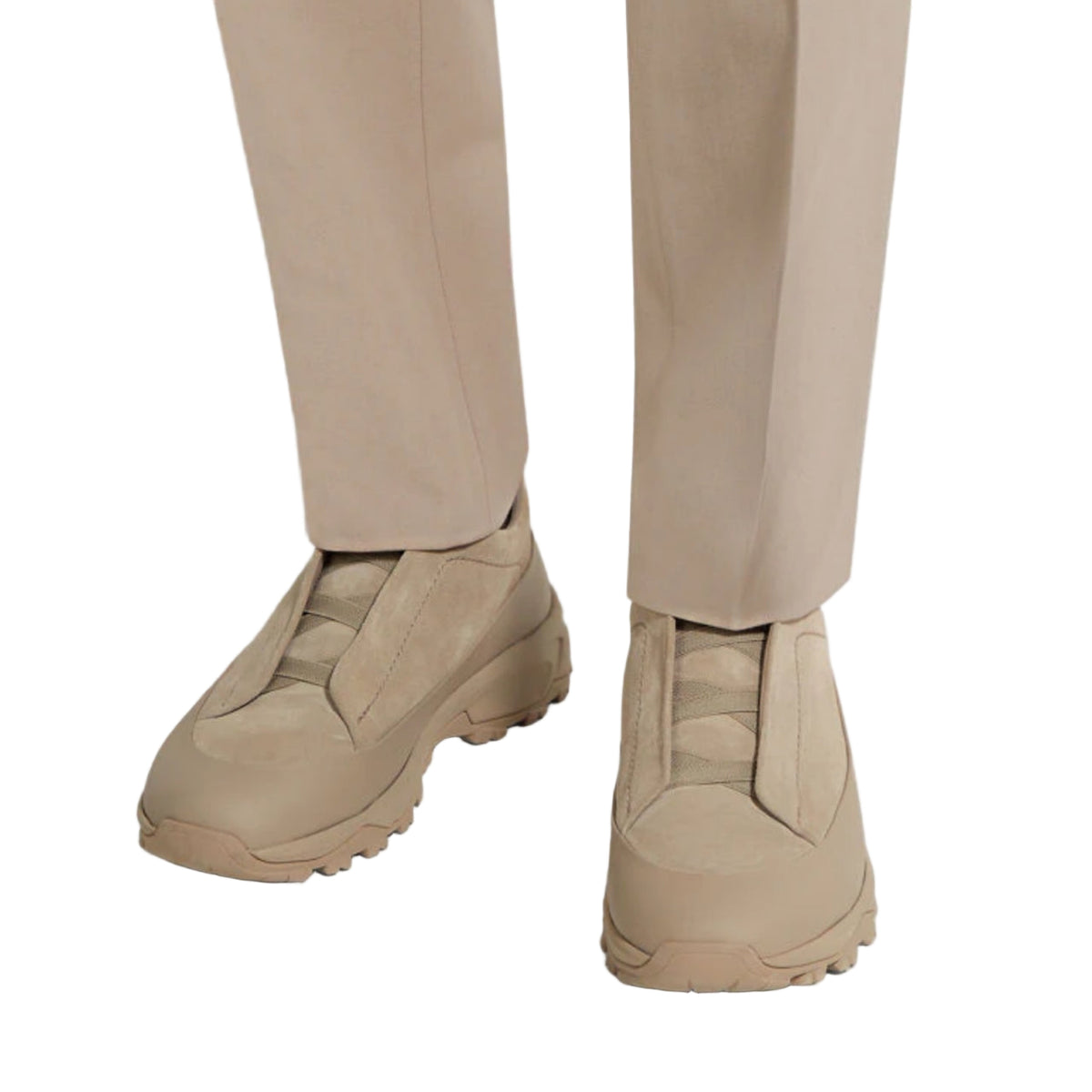 Zegna light taupe leather and suede triple stitch mont sneakers