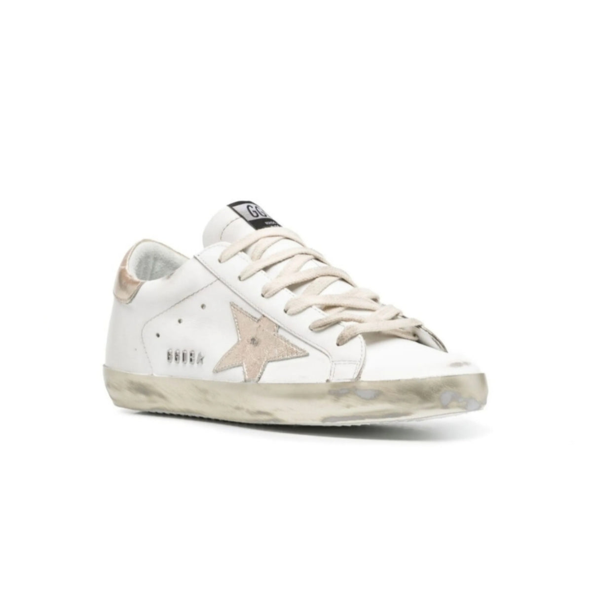Golden Goose Women's Super-Star with gold sparkle foxing and metal stud lettering