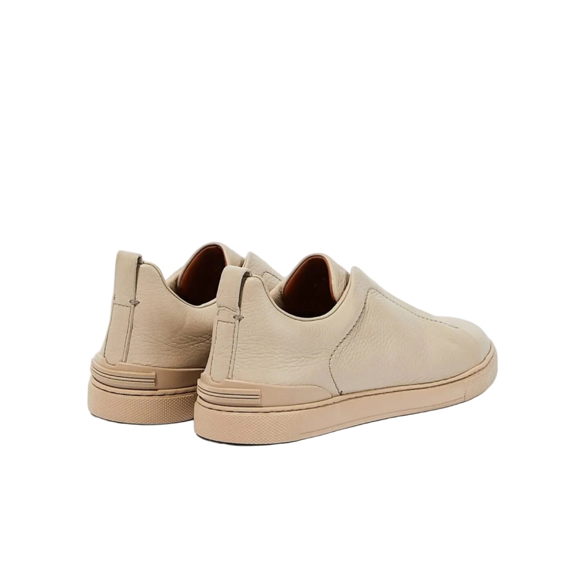 Zegna Beige Deerskin Triple Stitch Sneakers