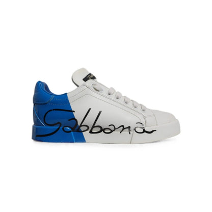 Dolce and Gabbana Men's Portofino Two-tone Leather Sneakers In White and Blue