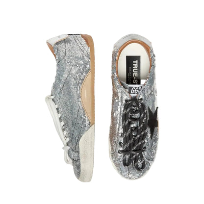 Golden Goose woman's True-Star in silver sequins with black star and silver leather heel tab