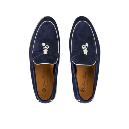 Loro piana navy blue suede summer charms walk loafers