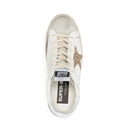 Golden Goose Women's Super-Star with gold glitter star and ice-gray suede inserts