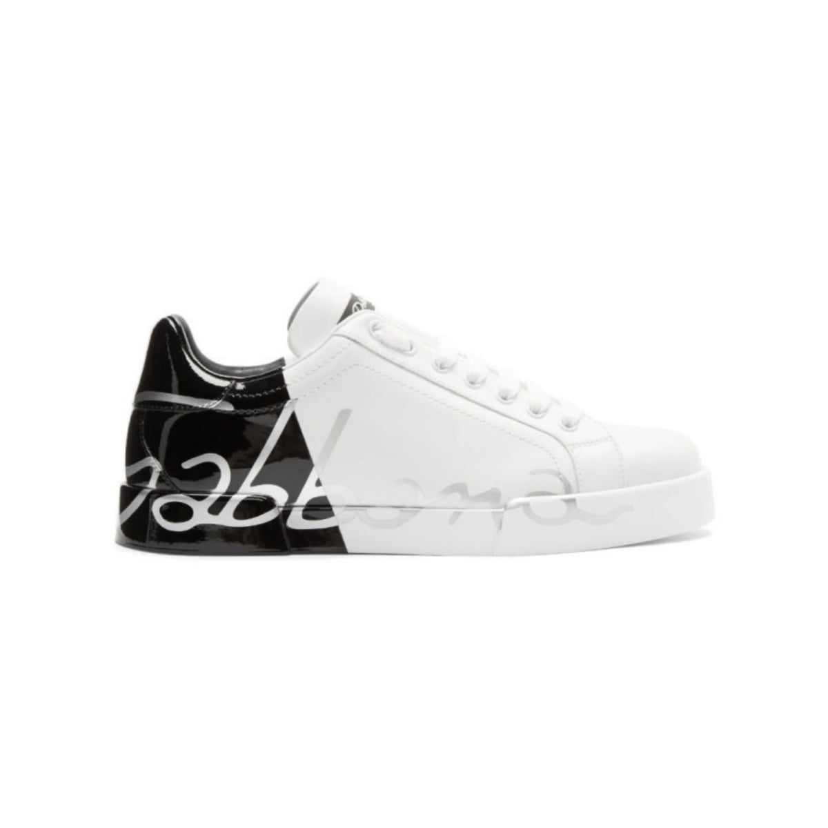 Dolce and Gabbana Men's Portofino Two-tone Leather Sneakers In White and Black