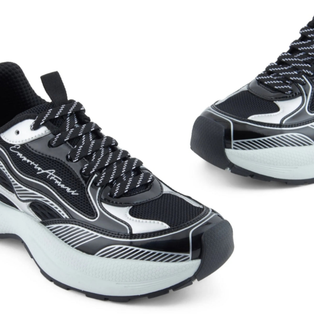 Emporio Armani patent- leather  striped sneakers