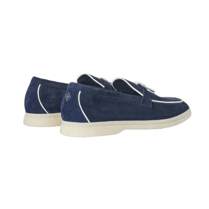 Loro piana navy blue suede summer charms walk loafers