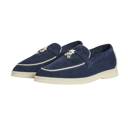 Loro piana navy blue suede summer charms walk loafers