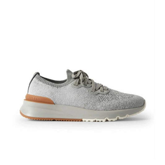 Brunello Cucinelli - Suede-Trimmed Stretch-Knit Sneakers - grey