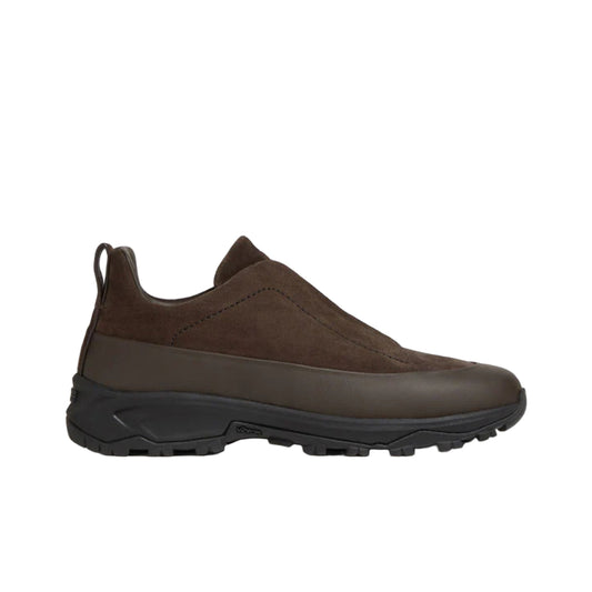 Zegna Dark Brown leather and suede triple stitch mont sneakers