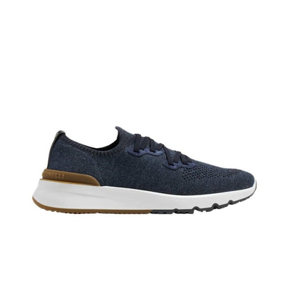 Brunello Cucinelli - Suede-Trimmed Stretch-Knit Sneakers - Blue