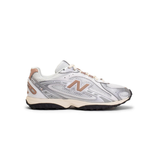 New Balance 204L in Silver Metallic and Flat Taupe, featuring a breathable mesh