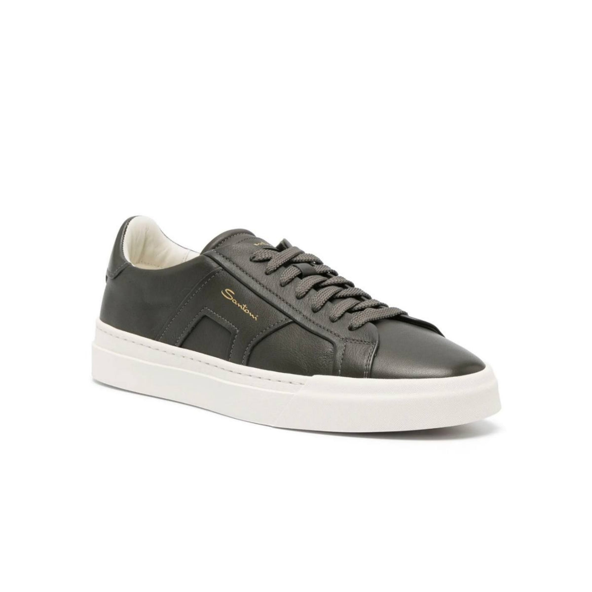 Santoni logo- print contrasting - solo leather sneakers