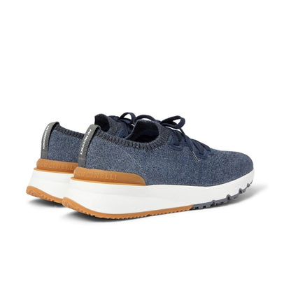 Brunello Cucinelli - Suede-Trimmed Stretch-Knit Sneakers - Blue