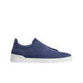 Zegna Utility Blue Suede Triple Stitch Sneakers