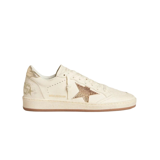 Golden Goose Women’s Ball Star in white leather with crystal star and metallic heel tab
