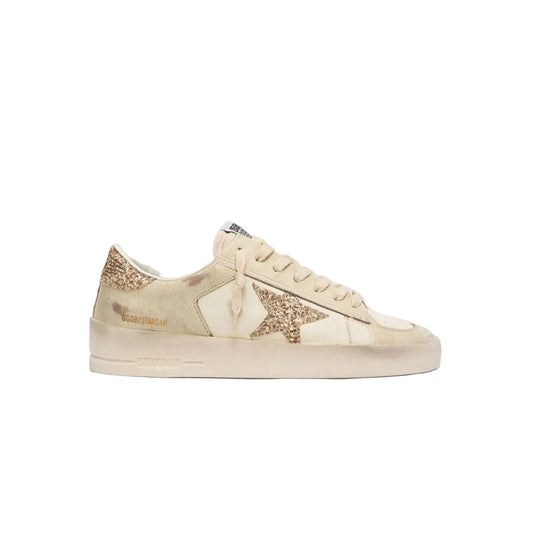 Golden goose Women’s Stardan in ecru nappa leather with gold glitter star and heel tab