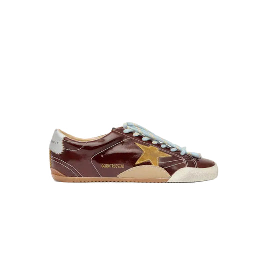 golden goose True-Star in burgundy naplak with suede star and silver nappa heel tab