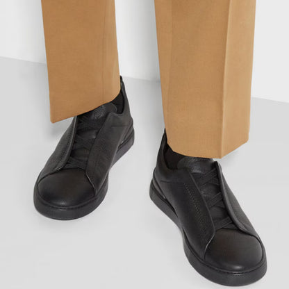 ZEGNA triple stitch leather sneakers