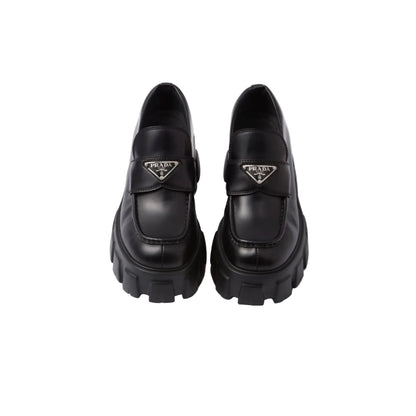 Prada monolith brushed leather loafers
