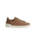 Zegna Dark Beige Suede Triple Stitch Sneakers