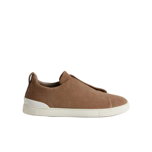 Zegna Dark Beige Suede Triple Stitch Sneakers
