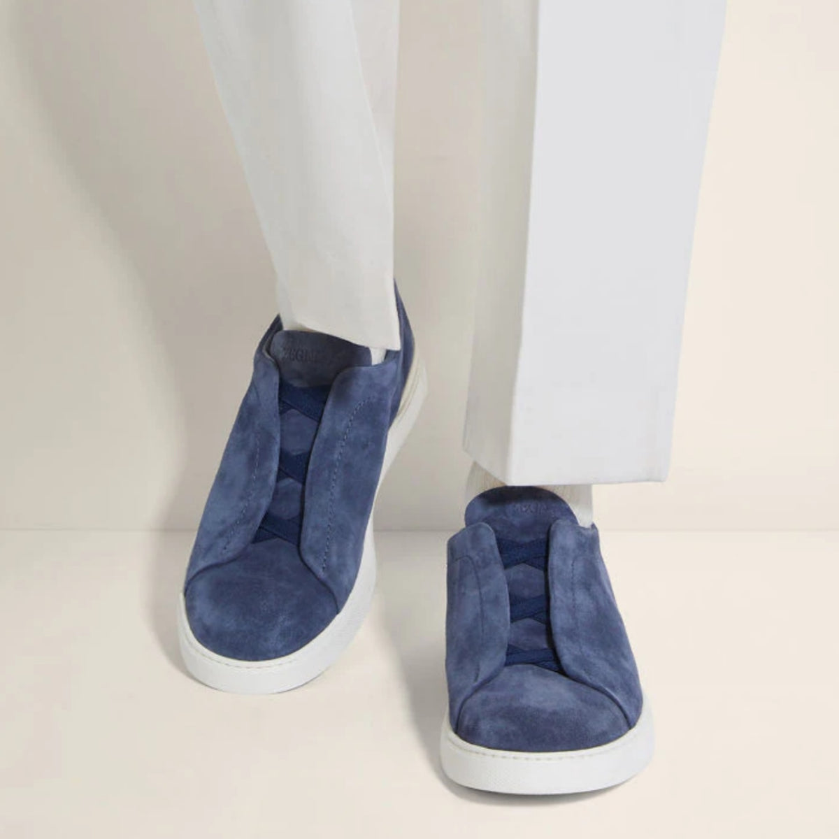 Zegna Utility Blue Suede Triple Stitch Sneakers