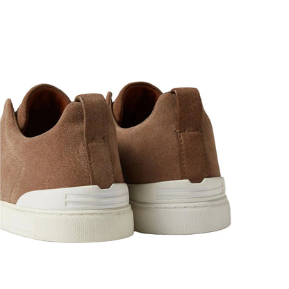 Zegna Dark Beige Suede Triple Stitch Sneakers