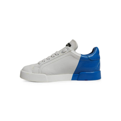 Dolce and Gabbana Men's Portofino Two-tone Leather Sneakers In White and Blue