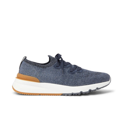 Brunello Cucinelli - Suede-Trimmed Stretch-Knit Sneakers - Blue