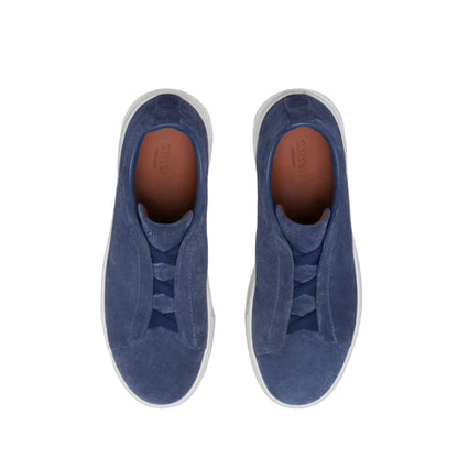 Zegna Utility Blue Suede Triple Stitch Sneakers