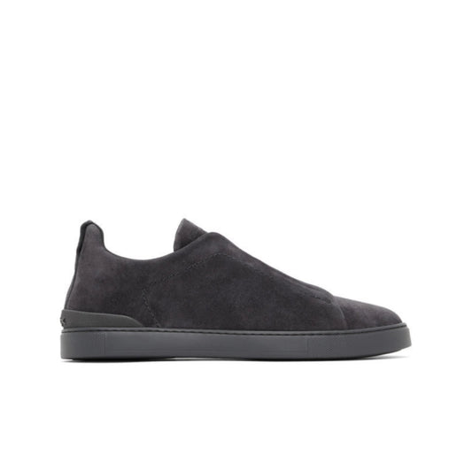 Zegna Grey Suede Triple Stitch Sneakers