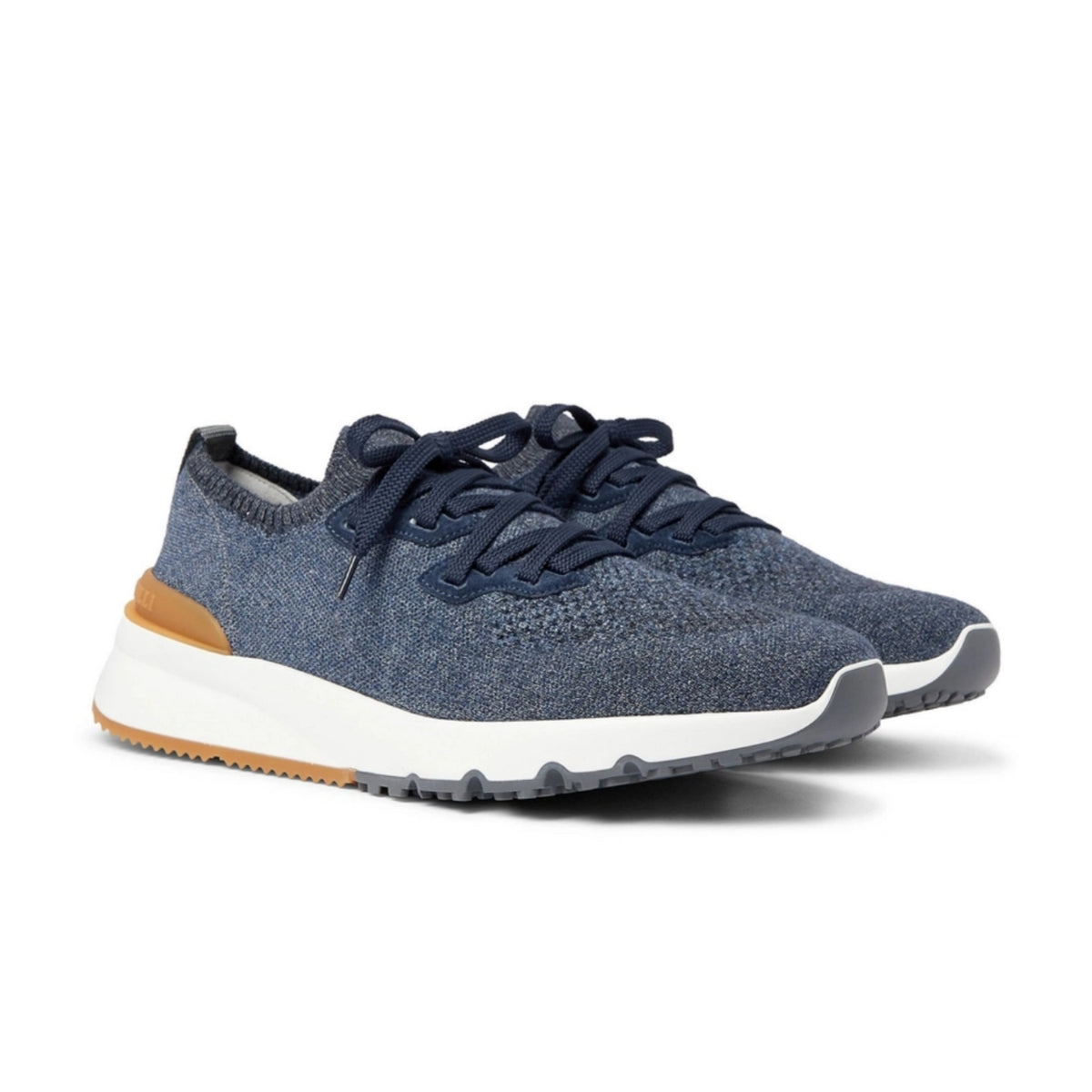 Brunello Cucinelli - Suede-Trimmed Stretch-Knit Sneakers - Blue