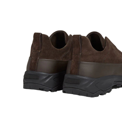 Zegna Dark Brown leather and suede triple stitch mont sneakers