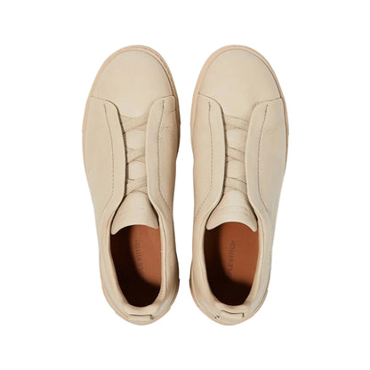 Zegna Beige Deerskin Triple Stitch Sneakers